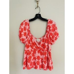 Jun & Ivy Pastel Pink/Red Crop Flutter Peplum Top. Large. Francesca's. Boho.